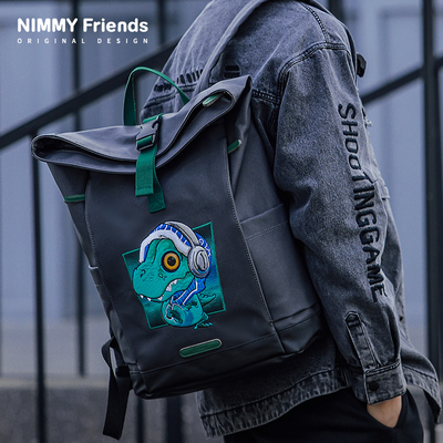 Nimmy你米 Q小怪系列雙肩包 男背包新款時尚大學生電腦包15.6寸潮牌男女款筆記本電腦包