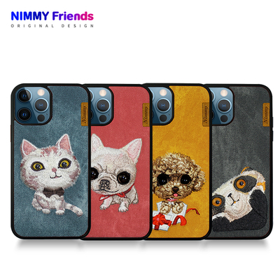 Nimmy你米 大眼萌寵系列手機殼 刺繡適用於蘋果12promax手機殼iPhone11保護套熊貓貓狗